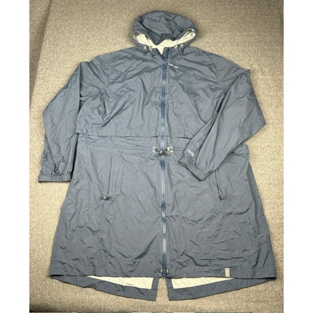 LL Bean Meridian Tek Rain Jacket Womens 3X Blue Hooded Full Zip Parka Jacket